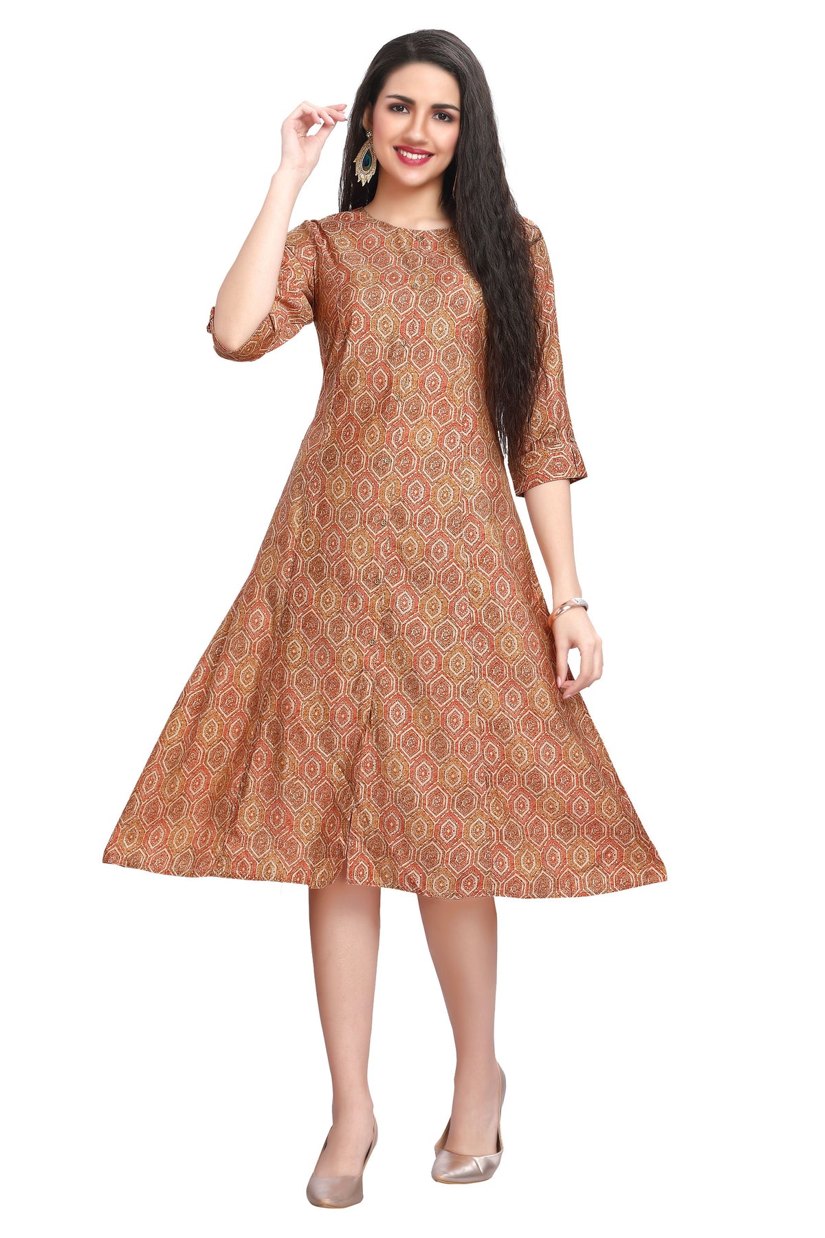 Printed Princess cut Kurti for women with foil highlights