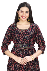 Purple Kalamkari Nyra Cut with Embroidery Belt plus Palazzo and Dupatta