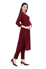 Purple Muslin Kurta Set with Silk Pants and Dupatta