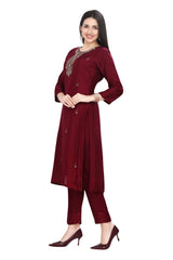 Purple Muslin Kurta Set with Silk Pants and Dupatta