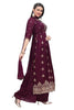 Purple Silk Nyra Cut Kurta Set with Embroidered Yoke and Zari Motifs