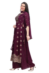 Purple Silk Nyra Cut Kurta Set with Embroidered Yoke and Zari Motifs