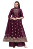 Purple Silk Nyra Cut Kurta Set with Embroidered Yoke and Zari Motifs