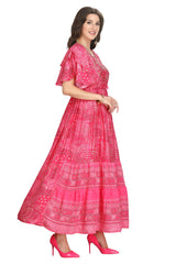 Rani Pink Modal Frock Style Full-Length Kurti with Fusion Print