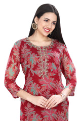 Rani Pink Organza Floral Print Kurti Set for Women