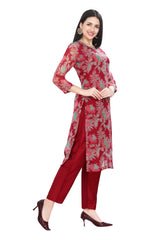 Rani Pink Organza Floral Print Kurti Set for Women