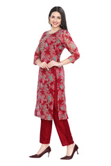 Rani Pink Organza Floral Print Kurti Set for Women