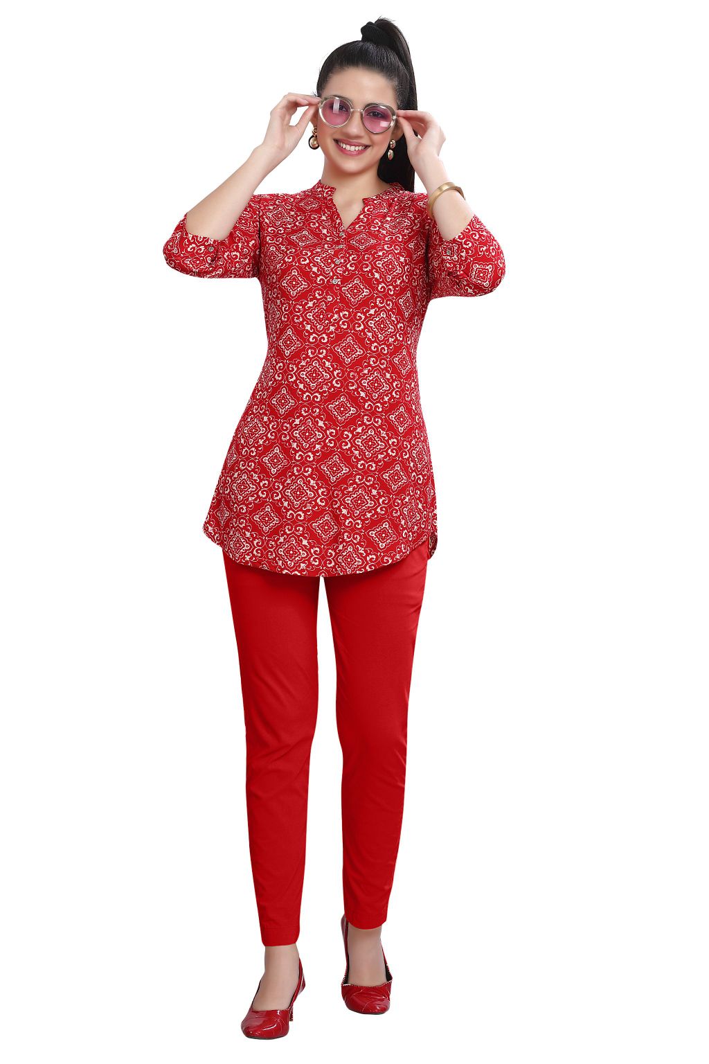 Rayon Apple Cut Ajrak Print Kurti For Women