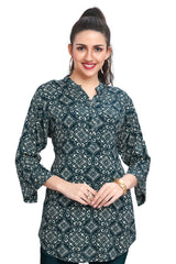 Rayon Green Apple Cut Ajrak Print Kurti For Women