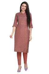 Red Cotton Mandarin Collar Kurti for women