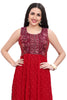 Red Georgette NyraCut Kurti Set with Mirror Embroidered Yoke with Sequine Butis Work and Palazzo