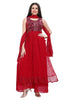 Red Georgette NyraCut Kurti Set with Mirror Embroidered Yoke with Sequine Butis Work and Palazzo