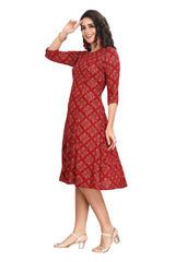 Red Kurti with Bandhani Print and Foil highlights