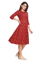 Red Kurti with Bandhani Print and Foil highlights