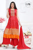 Red Muslin Multi-tiered Nyra Cut Bandhani Print set with Silk Palazzo and Dupatta