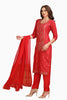 Red Silk Kurta Set Banarasi and Ajrakh Fusion with Hand Embroidery