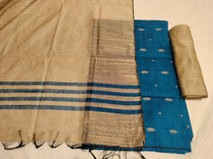 Royal Blue & Grey South Indian Art Silk Suit 3 Dress Material Set