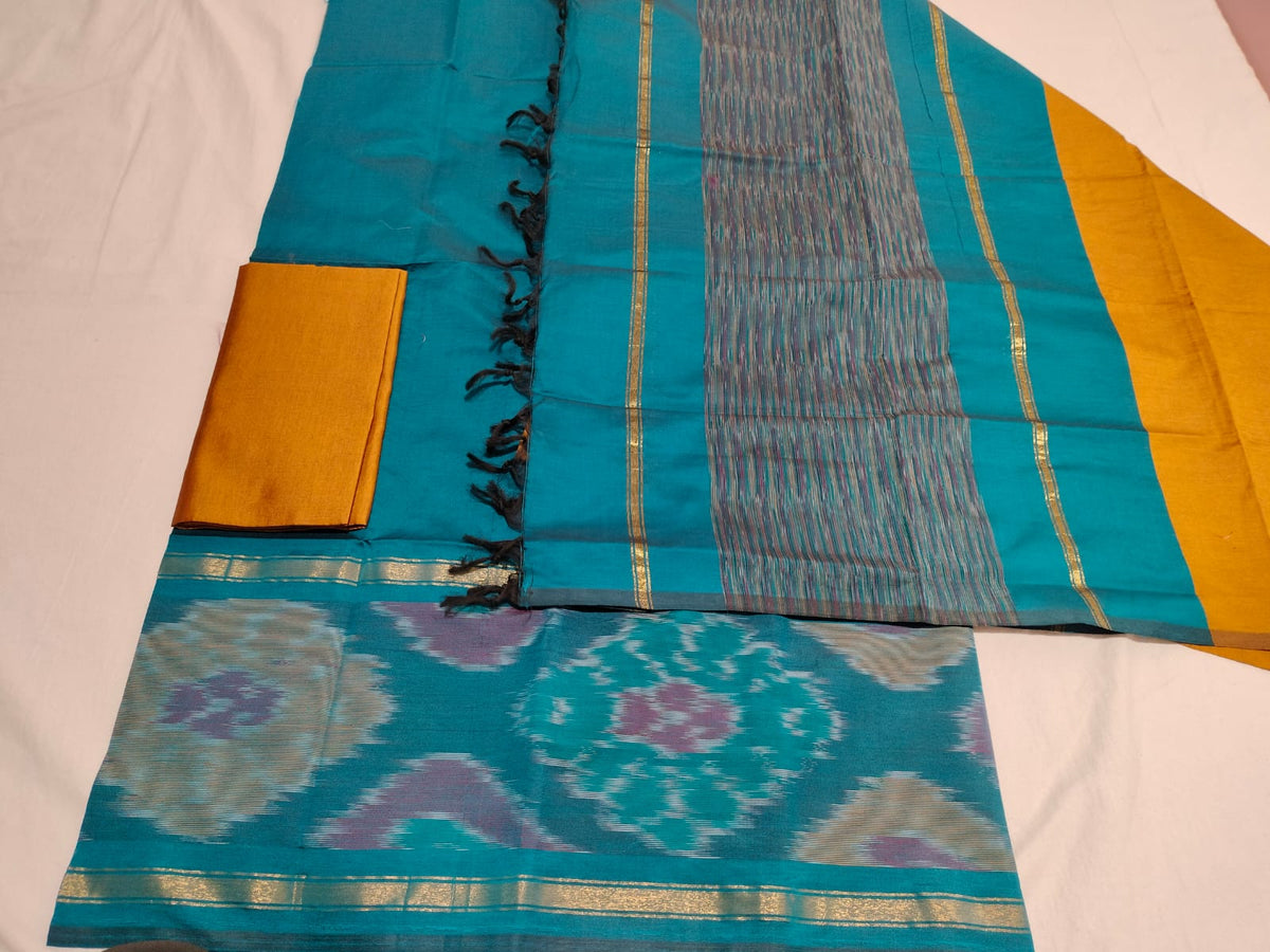 Royal Radiance Silk Dress Material – Ikkat Daman & Dual-Tone Dupatta