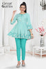 Sea Green Geometrical Print Cotton Frock Style Kurti for Women