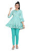 Sea Green Geometrical Print Cotton Frock Style Kurti for Women