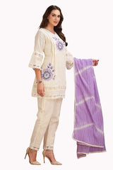 Sequin work A-Line Kurta Set with pant and Dupatta - White