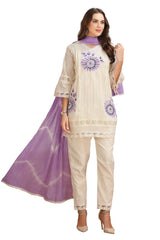 Sequin work A-Line Kurta Set with pant and Dupatta - White