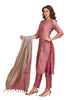 Silk Kantha work Kurta Set with Pant and Dupatta Pink