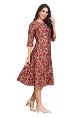 Silk Kurti for Women A-Line with Multicoloured Floral Print