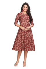 Silk Kurti for Women A-Line with Multicoloured Floral Print