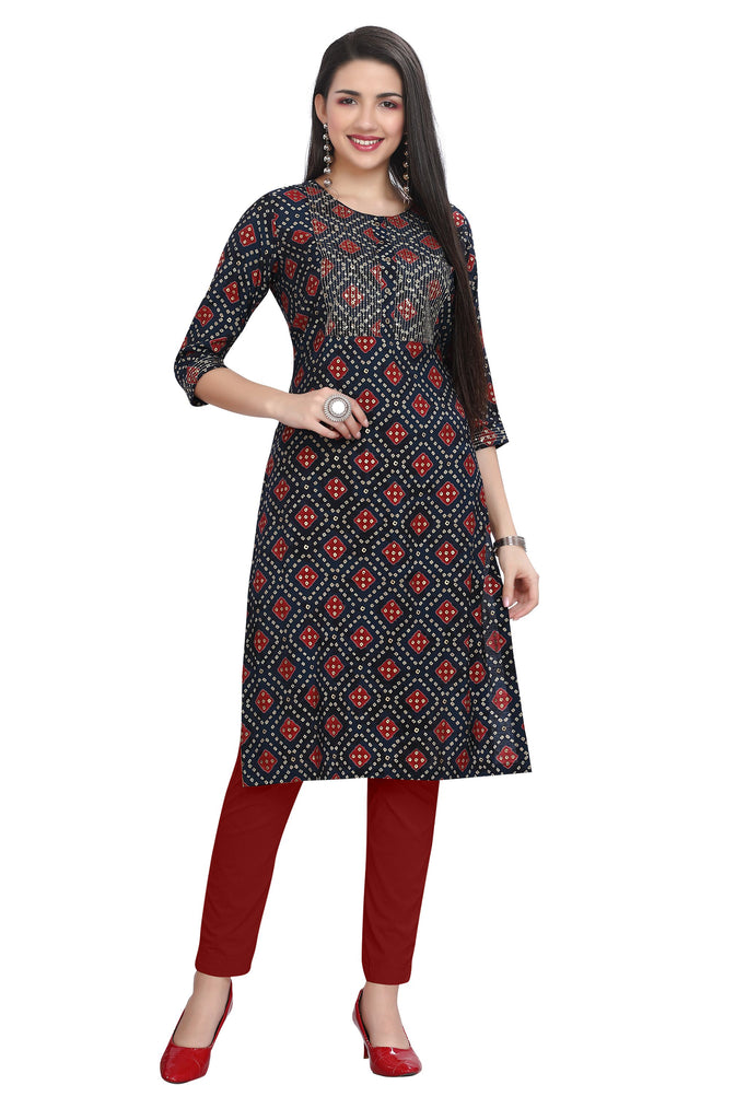 Silk Kurti for Women: Straight Cut with Sequin Embroidery & Bandhani Print