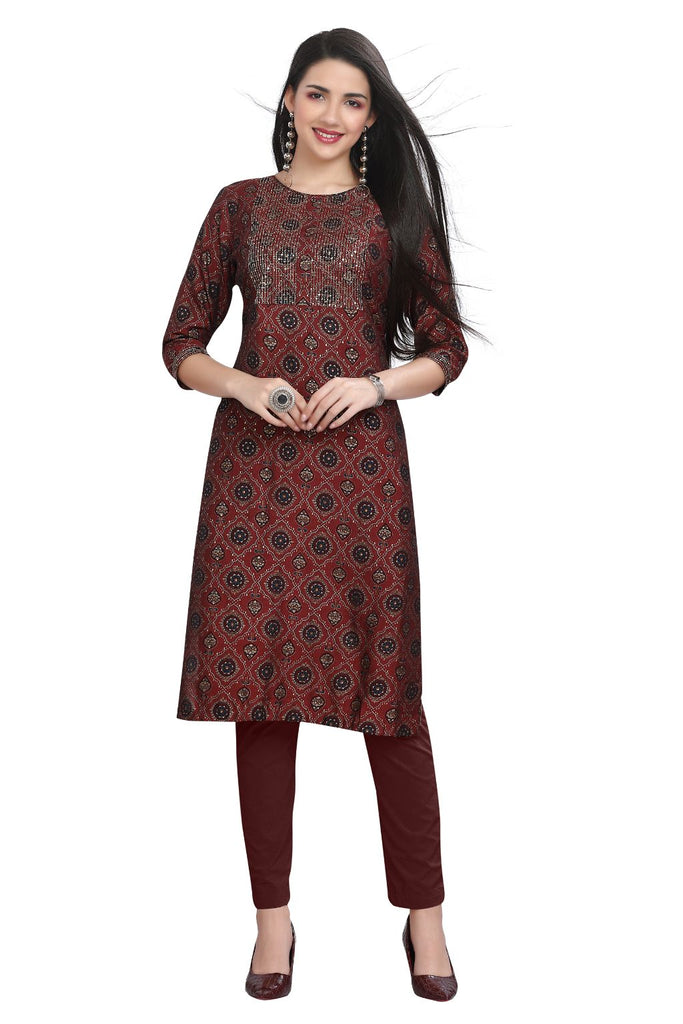 Silk Kurti for Women: Straight Cut with Sequin Embroidery & Bandhani Print