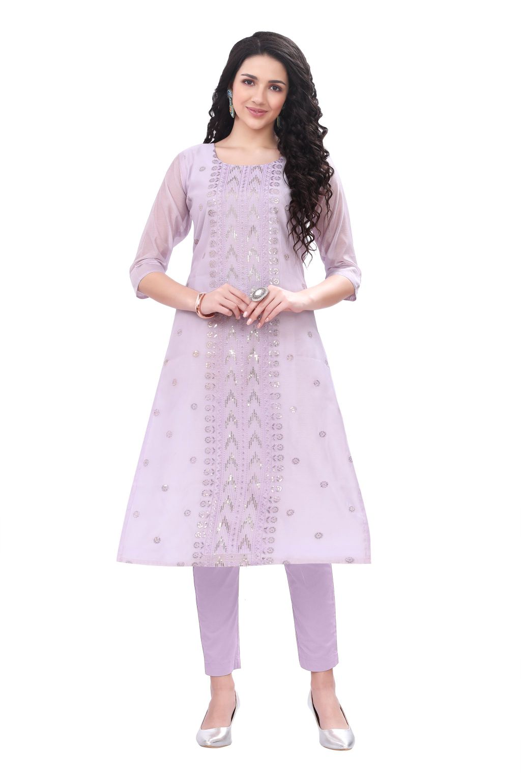 Silk Kurti for women in Pink with Thread and Sequin Work