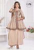 Silk Peplum Kurta Set in Light Mud Brown with dupatta and a pleated palazzo