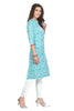 Sky Blue Cotton A-line Printed Kurti with Mandrin Collar