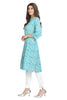 Sky Blue Cotton A-line Printed Kurti with Mandrin Collar