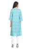 Sky Blue Cotton A-line Printed Kurti with Mandrin Collar