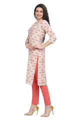 Straight Cut Cream Fusion Print Muslin Kurti for Women