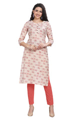 Straight Cut Cream Fusion Print Muslin Kurti for Women