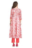 Tomato Pink Floral Print Cotton Kurta Set with Chiffon Dupatta