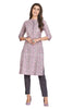 Floral Printed Violet Cotton Straight Cut Kurti with Collar and Embroidered Button Band