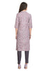 Floral Printed Violet Cotton Straight Cut Kurti with Collar and Embroidered Button Band