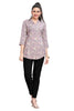 Violet Floral Print Short Kurti with Mandarin Collar