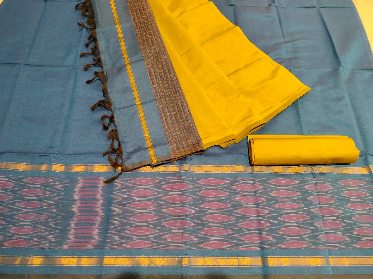 Grey Silk Dress Material with Ikkat Daman and Stylish Dupatta