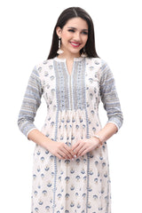 White Cotton Kurta Set for Women with printed dupatta and a straight pant