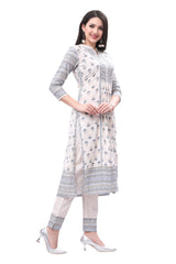 White Cotton Kurta Set for Women with printed dupatta and a straight pant