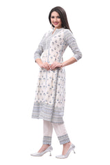 White Cotton Kurta Set for Women with printed dupatta and a straight pant