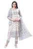 White Cotton Kurta Set for Women with printed dupatta and a straight pant