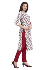 White Flower Buti Print Straight Cut Kurti with Pintuck Detail