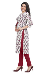 White Flower Buti Print Straight Cut Kurti with Pintuck Detail