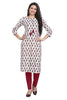 White Flower Buti Print Straight Cut Kurti with Pintuck Detail